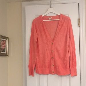 Pretty coral cardigan in light cotton fabric. Small.